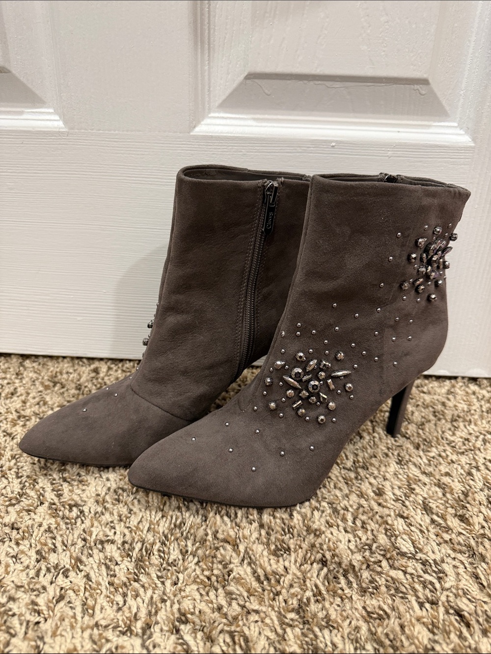 Circus by Sam Edelman Gray Suede Pointed Toe Studded Ankle Boots